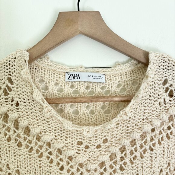 Zare beige adorable crochet sweater sz small - Picture 2 of 4